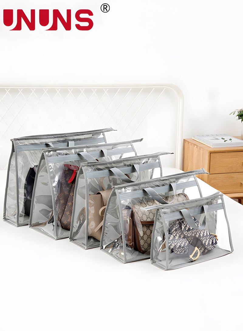 Handbag Purse Storage,5 Packs Dust Bags For Handbags,Clear Handbag Storage,Purse Storage Organizer For Closet,Purse Cover Hanging Closet Organizer With Zipper & Handles