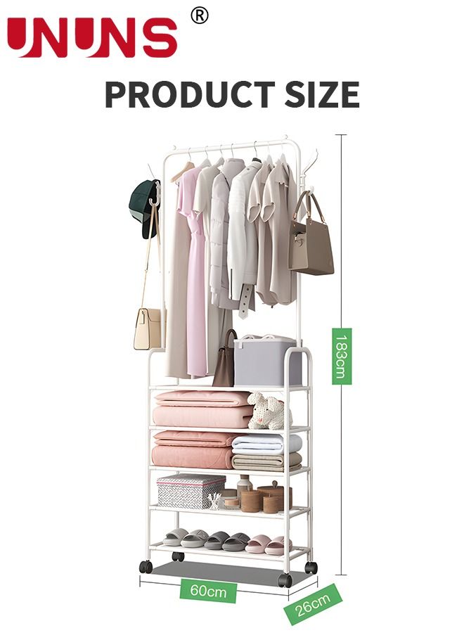 5-Tier Shoe Rack with Coat Rack Hall Tree Lightweight Metal Movable Shoe Rack Organizer Multifunctional Coat Rack Shoe Shelf for Apartment Bedroom Dorm and Entryway