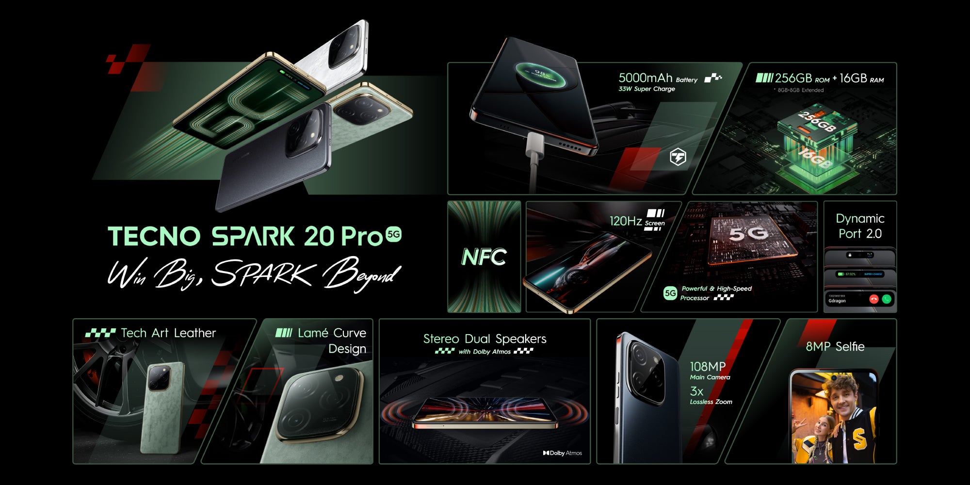 Spark 20 Pro 5G Dual SIM Startrail Black 8GB RAM 256GB - Middle East Version