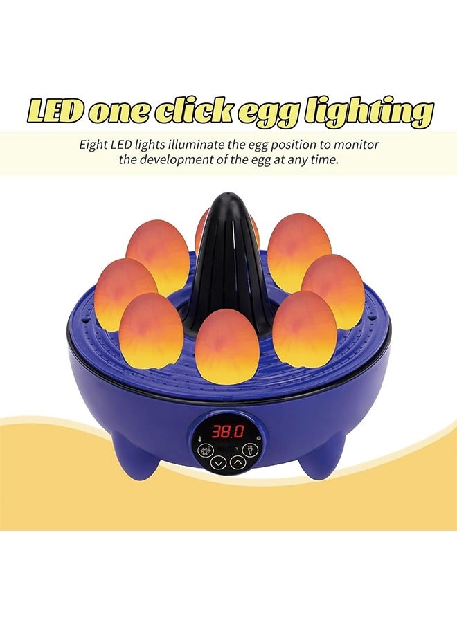 Egg Incubator, 8 Eggs Poultry Hatcher with Humidity Temperature Control, Mini Chicken Incubator 360 View Poultry Incubator for Hatching Chicks Quail Duck Bird Turkey Eggs(8 Eggs)