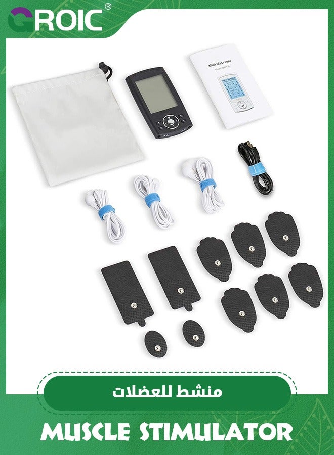 TENS Machine,Dual Channel TENS EMS Unit 24 Modes Muscle Stimulator for Pain Relief Therapy, Electronic Pulse Massager Muscle Massager with 10 Pads, Dust-Proof Drawstring Storage Bag