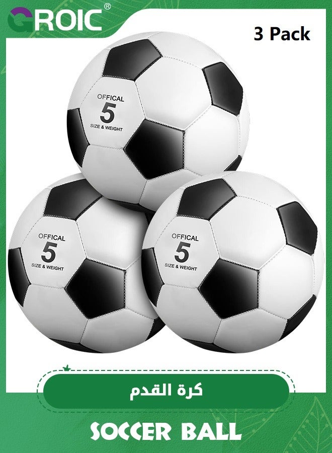 3 Pcs Soccer Ball Bulk Official Size 5 Soccer Ball with Pump Deflated and Carry Bag Youth Soccer Ball Operation Soccer Training, Outside Sport Soccer Ball Training Ball for youth Kids Adult Teens