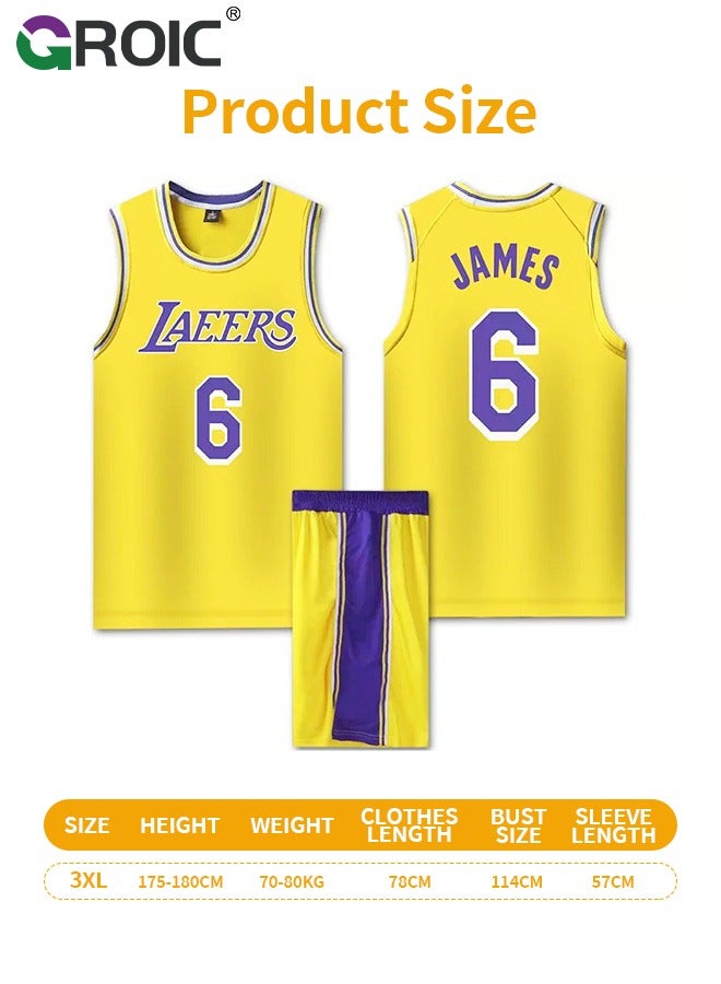 Basketball Jersey, Lebron James Jersey 6# Basketball T Shirt and Shorts, Basketball Jersey Shirt for Adults, Basketball Suits, Basketball Jersey Set, Suitable for 175-180CM
