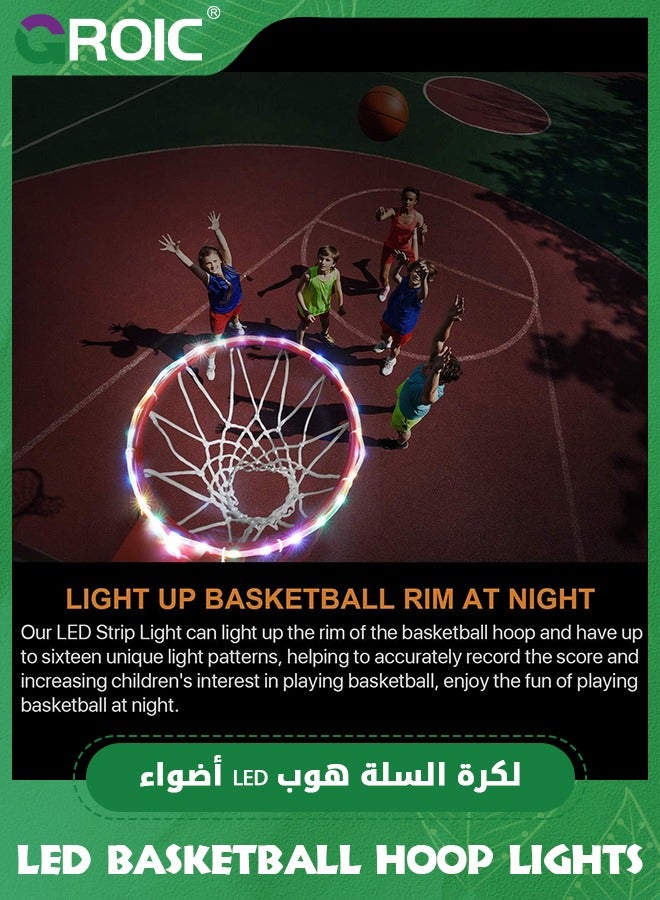 LED Basketball Hoop Lights, Remote Control Basketball Rim LED Light, 16 Color Change by Yourself, Waterproof, Super Bright to Play at Night Outdoors, Good Gift for Kids