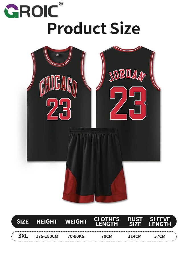 Basketball Jersey, Michael Jordan Jersey 23# Basketball T Shirt and Shorts, Basketball Jersey Shirt for Adults, Basketball Suits, Basketball Jersey Set, Suitable for 175-180CM