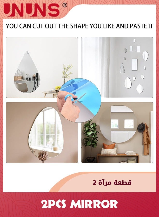 Acylic Mirror Wall Stickers,2 Pack 40x50cm Adhesive Mirror Sheet Soft Non Glass,Frameless Tiles For Mounted Mirror,Bedroom,Home Gym,Bathroom,Kitchen,Door