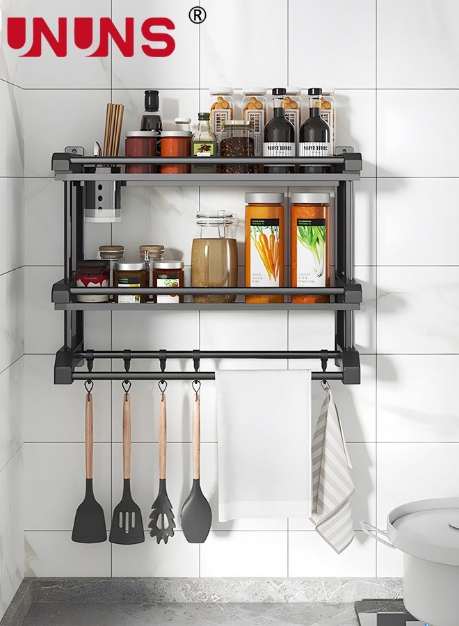 Bathroom Rack With Towel,2 Tier Bathroom Wall Shelf Shower Storage Rack With Hooks,Storage Organizer Shelf For Bathroom Kitchen