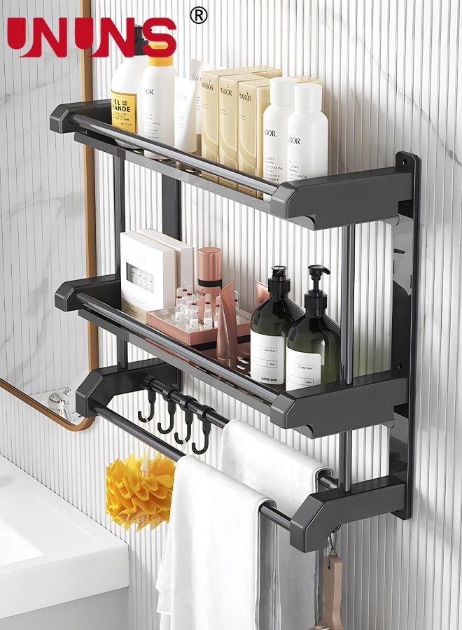 Bathroom Rack With Towel,2 Tier Bathroom Wall Shelf Shower Storage Rack With Hooks,Storage Organizer Shelf For Bathroom Kitchen