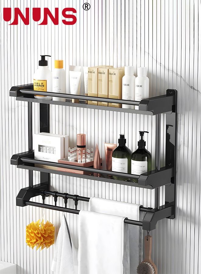 Bathroom Rack With Towel,2 Tier Bathroom Wall Shelf Shower Storage Rack With Hooks,Storage Organizer Shelf For Bathroom Kitchen