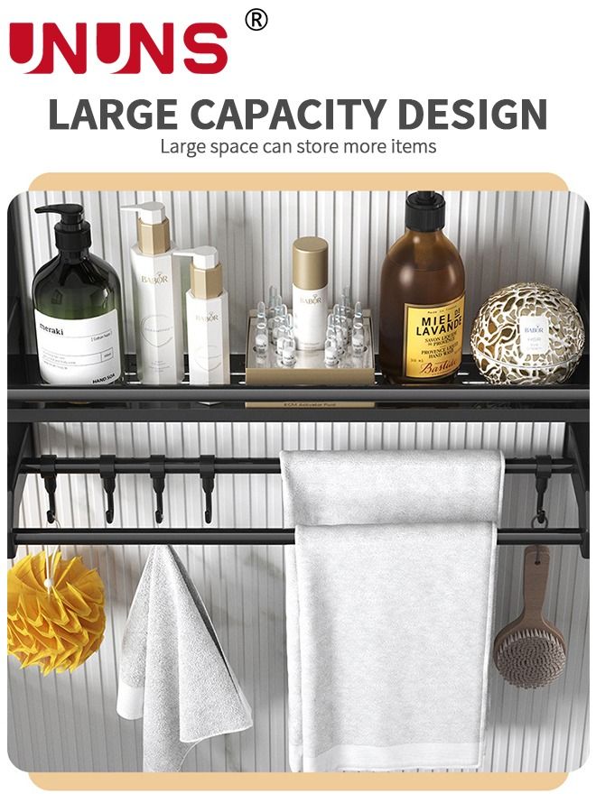 Bathroom Rack With Towel,2 Tier Bathroom Wall Shelf Shower Storage Rack With Hooks,Storage Organizer Shelf For Bathroom Kitchen