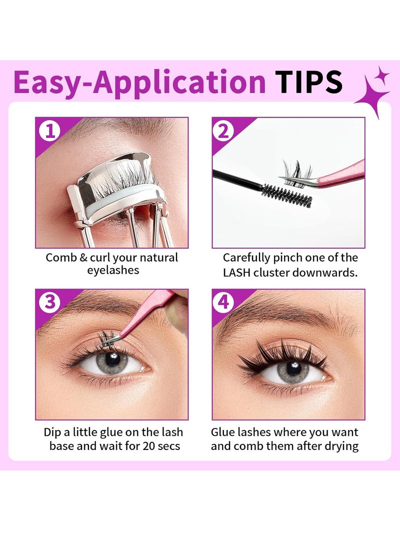 100Pcs Lashes Cluster DIY Lash Extension Kit Cute Dog Series 10-13mm Mix Individual Lashes Dog Eye Lashes Natural Look Cluster Lashes C Curl Wispy False Eyelashes Lash Kit