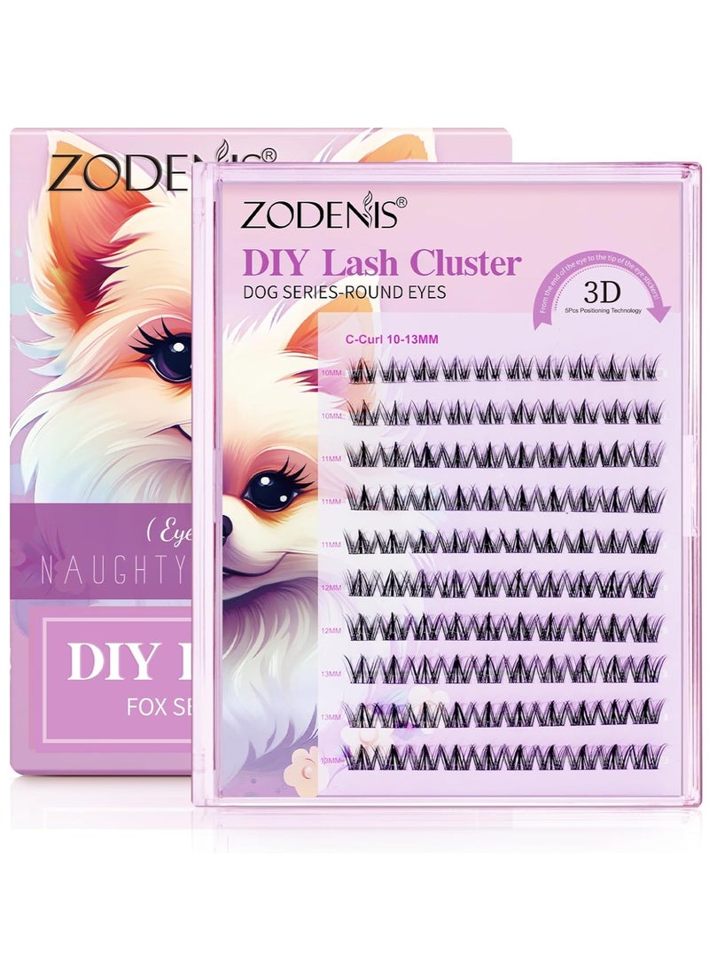 100Pcs Lashes Cluster DIY Lash Extension Kit Cute Dog Series 10-13mm Mix Individual Lashes Dog Eye Lashes Natural Look Cluster Lashes C Curl Wispy False Eyelashes Lash Kit