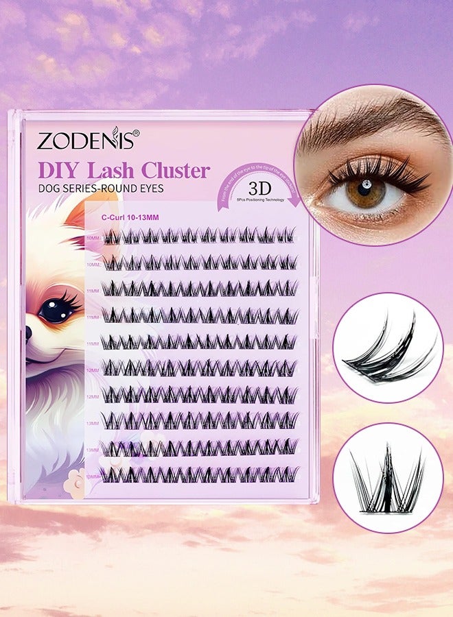 100Pcs Lashes Cluster DIY Lash Extension Kit Cute Dog Series 10-13mm Mix Individual Lashes Dog Eye Lashes Natural Look Cluster Lashes C Curl Wispy False Eyelashes Lash Kit