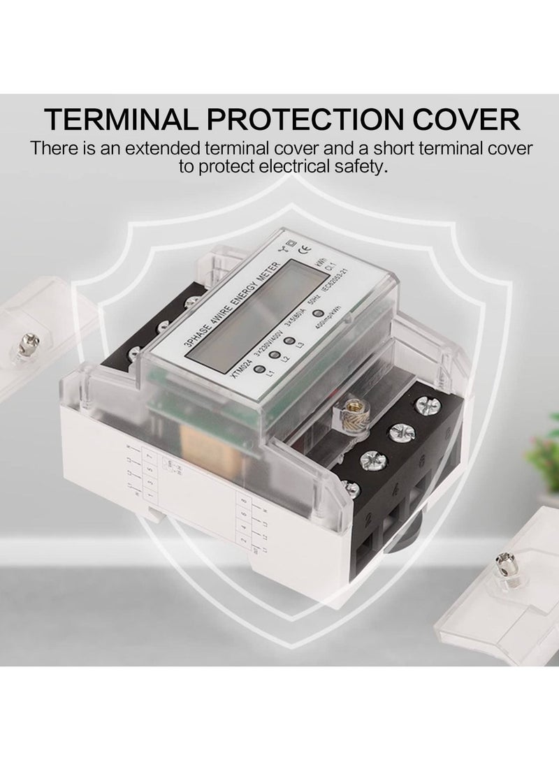 Digital 3 Phase Electricity Meter, Calibrated Three Wire Current Meter for 230/400V Power Systems, Top Hat Rail Mounted with LCD Display (5-100A)