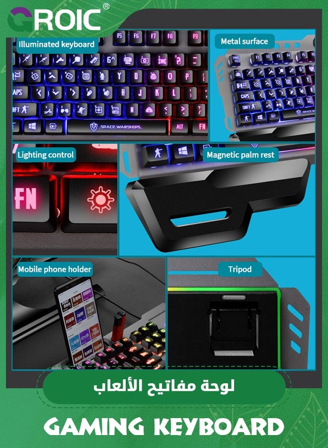 Gaming Keyboard, RGB Backlit Semi Mechanical Keyboard with Wrist Rest, Water-Resistant USB Wired Hybrid Ergonomic Keyboard, Teclado Gamer for Desktop Computer PC Mac PS4