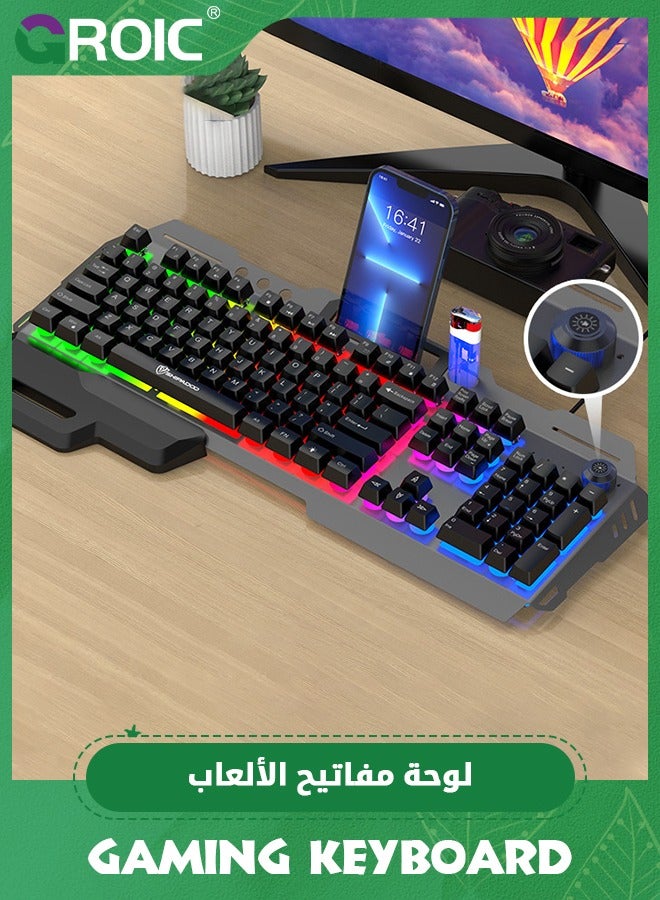 Gaming Keyboard, RGB Backlit Semi Mechanical Keyboard with Wrist Rest, Water-Resistant USB Wired Hybrid Ergonomic Keyboard, Teclado Gamer for Desktop Computer PC Mac PS4