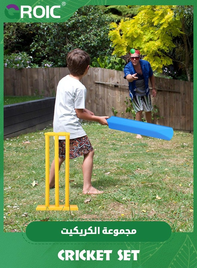 Kids Cricket Set ABS Plastic Cricket Bat Set Cricket Bat and Ball Beach Wicket Stand Kit for Children Toddler Parent-Child Sports Interaction Hand-Eye Coordination Cultivation Sports Game