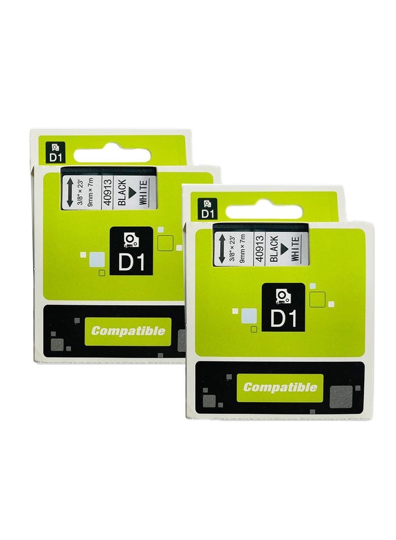 2- Piece of DYMO Compatible 40913 D1 Labels, 9mm x 7m Roll, Black Print on White Tape, Self-Adhesive Labels for LabelManager and MobileLabeler Label Printers