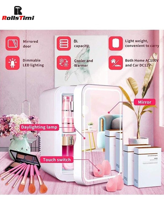 Mini Fridge Portable Beauty Skincare Makeup Fridge with LED Mirror AC DC Thermoelectric Cooler and Warmer Refrigerators