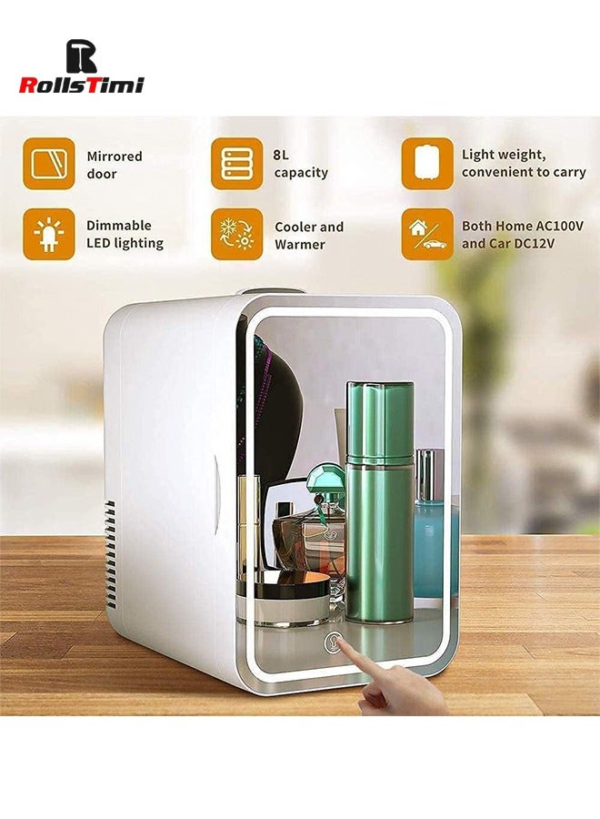 Mini Fridge Portable Beauty Skincare Makeup Fridge with LED Mirror AC DC Thermoelectric Cooler and Warmer Refrigerators