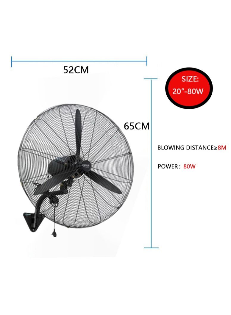 Industrial Fan Wall Fan High Velocity Metal Wall Mounted Fan 20inch 80W Heavy Duty Industrial Use 3 Speed With Aluminum High Speed Blades Oscillating For Warehouse Open-Air Restaurant