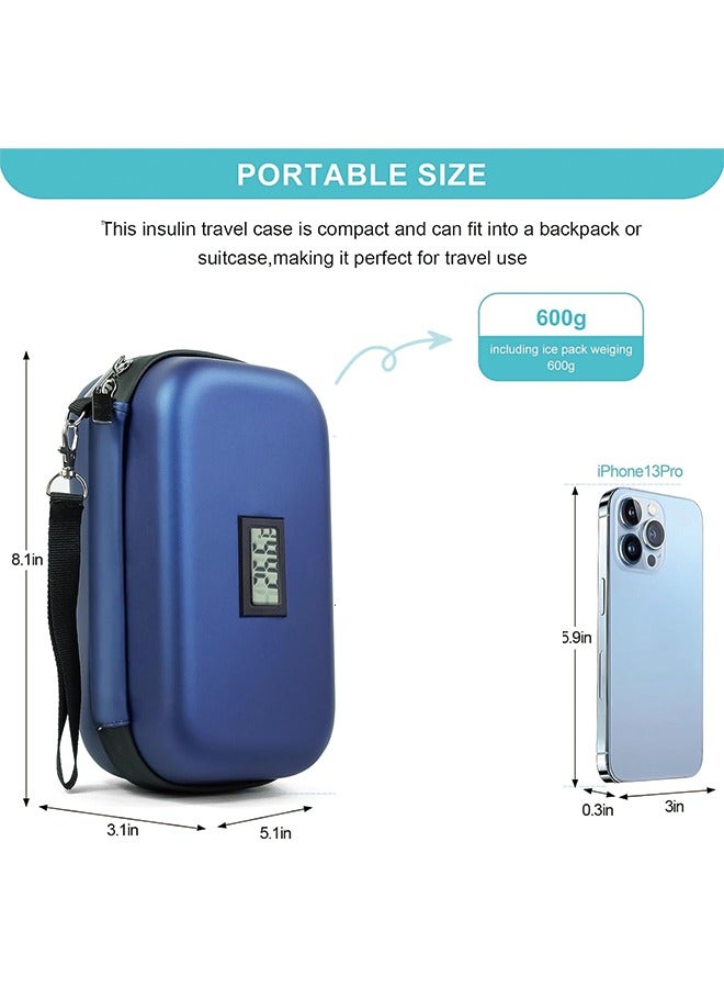 24-Hour Insulin Cooler Travel Case TSA Approved Medication Diabetic Cooler for Daily Life Trip with Thermometer Temperature Display Refrigerated Medicine Organizer Bag not Includes Ice Packs(Blue)