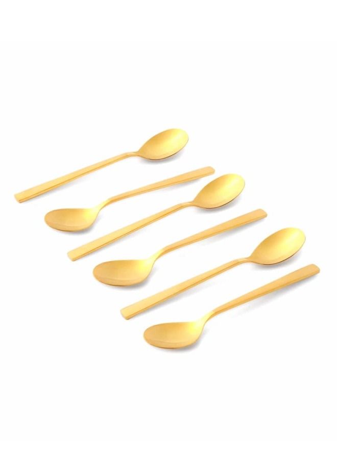 12pcs Cutlery Set, 18/10 Stainless Steel, Flatware Set, 12pcs Tea Spoon, Shine Gold with Sand Blasting Handle, for Home Kitchen, Mirror & Matte Polish - Dishwasher Safe