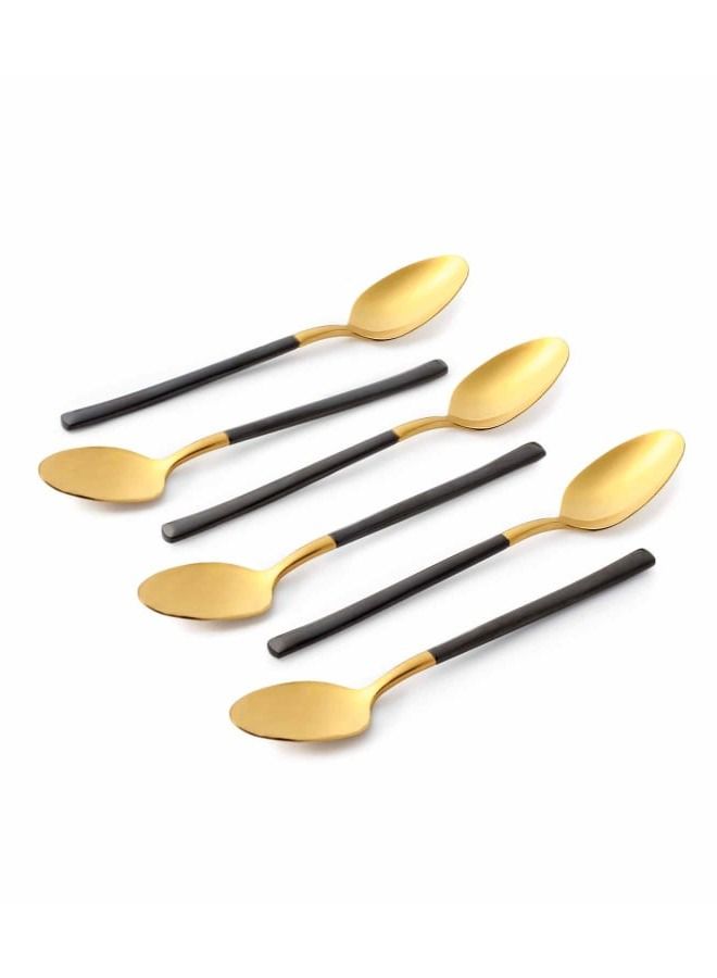 12pcs Cutlery Set, 18/10 Stainless Steel, Flatware Set, 12pcs Tea Spoon, Shiny Gold Head & Black Handle, for Home Kitchen, Mirror Polished - Dishwasher Safe