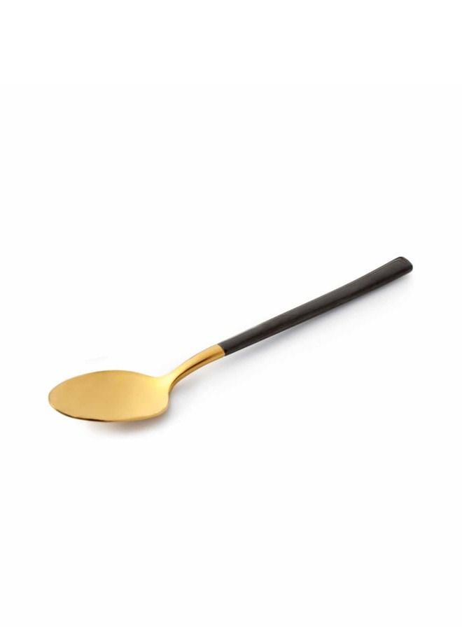 12pcs Cutlery Set, 18/10 Stainless Steel, Flatware Set, 12pcs Tea Spoon, Shiny Gold Head & Black Handle, for Home Kitchen, Mirror Polished - Dishwasher Safe