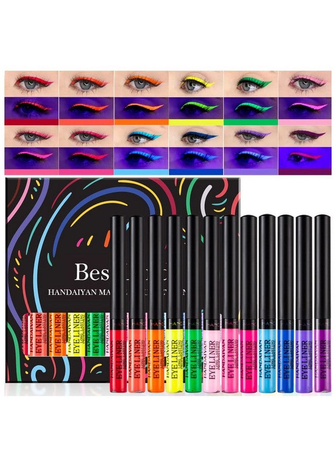 12 Colors Matte Liquid Eyeliner Set Uv Glow Rainbow Colorful Neon Eyeliner Pencil Pigmented Waterproof Smudgeproof Long Lasting Gel Eye Liner Eye Makeup Gift Kit For Women (Set C)