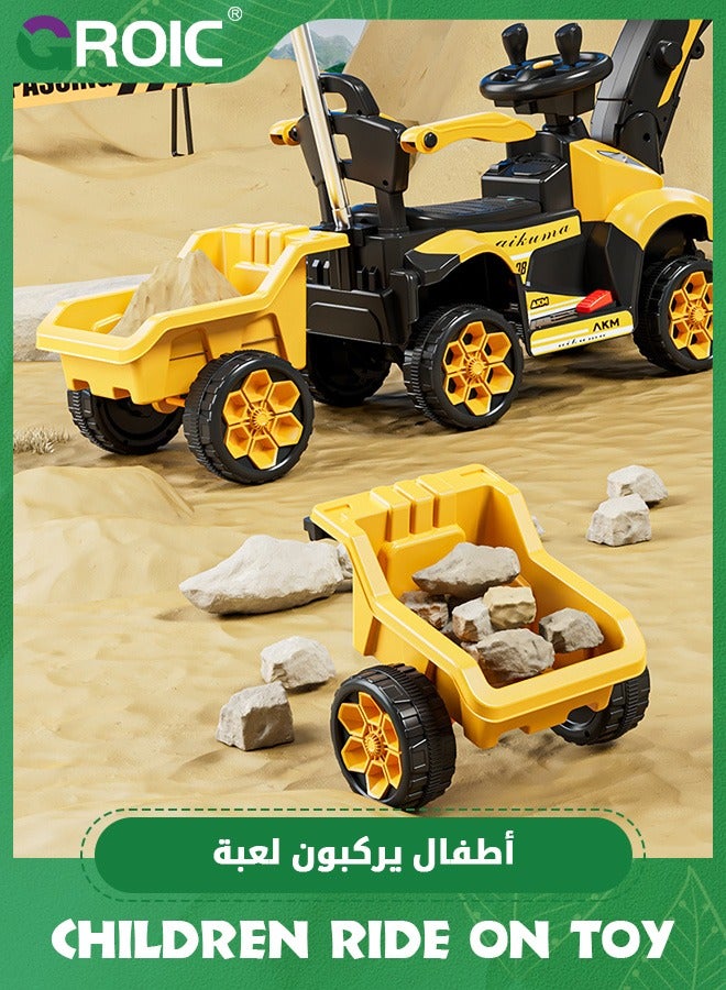 Kids Ride On Excavator,Music Sounds Digger Scooter,Toddler Construction Truck,Electric Excavator Ride On Toy,Large Engineering Vehicle, Remote Control Excavator with Hand Push Handle