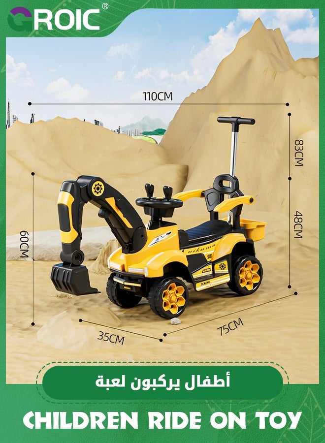 Kids Ride On Excavator,Music Sounds Digger Scooter,Toddler Construction Truck,Electric Excavator Ride On Toy,Large Engineering Vehicle, Remote Control Excavator with Hand Push Handle