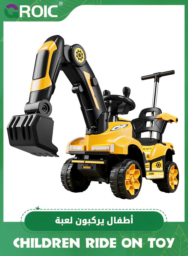 Kids Ride On Excavator,Music Sounds Digger Scooter,Toddler Construction Truck,Electric Excavator Ride On Toy,Large Engineering Vehicle, Remote Control Excavator with Hand Push Handle