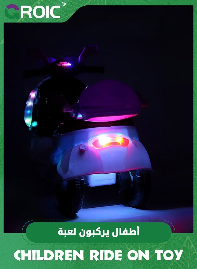 Kids Motorcycle,Kids Cartoon Ride on Car,6V Battery Powered Electric Motorcycle with LED Headlights, Music, Pedal,Forward/Reserve, 3 Wheels Motorbike Toys,Electric Scooter for Kids with Trunk