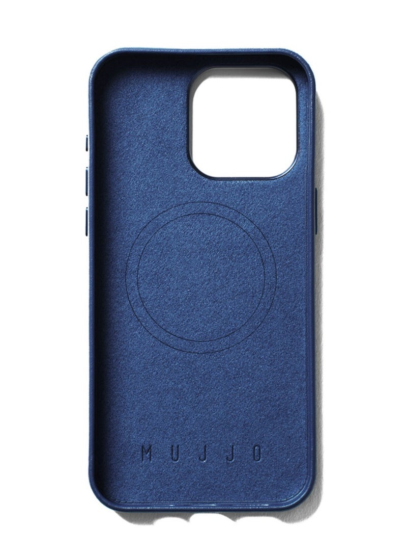 Mujjo Leather Wallet Case for iPhone 15 Pro Max - Premium European Leather Case with Card Pocket, Phone & Camera Lens Protection, MagSafe Compatible - iPhone 15 Pro Max Card Wallet Case (Blue)