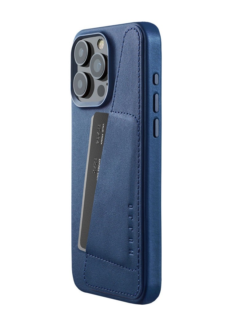 Mujjo Leather Wallet Case for iPhone 15 Pro Max - Premium European Leather Case with Card Pocket, Phone & Camera Lens Protection, MagSafe Compatible - iPhone 15 Pro Max Card Wallet Case (Blue)