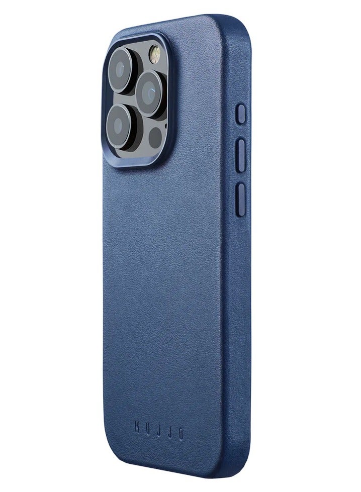 Mujjo Leather Case for iPhone 15 Pro - Leather Case, MagSafe Compatible, Premium European Leather, Slim & Stylish Profile, Enhanced Phone & Camera Lens Protection, Recycled Materials (Monaco Blue)