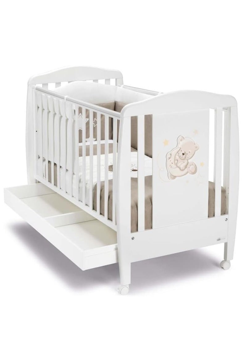 Cam- Baby Crib - Orso Luna - Two Position Mattress Base Heights, From 0 To 36 Months, Drawer, Four Castors, Two Of Which Have A Safety Brake, Playard, Baby Bed, Playpen, High Quality Made In Italy