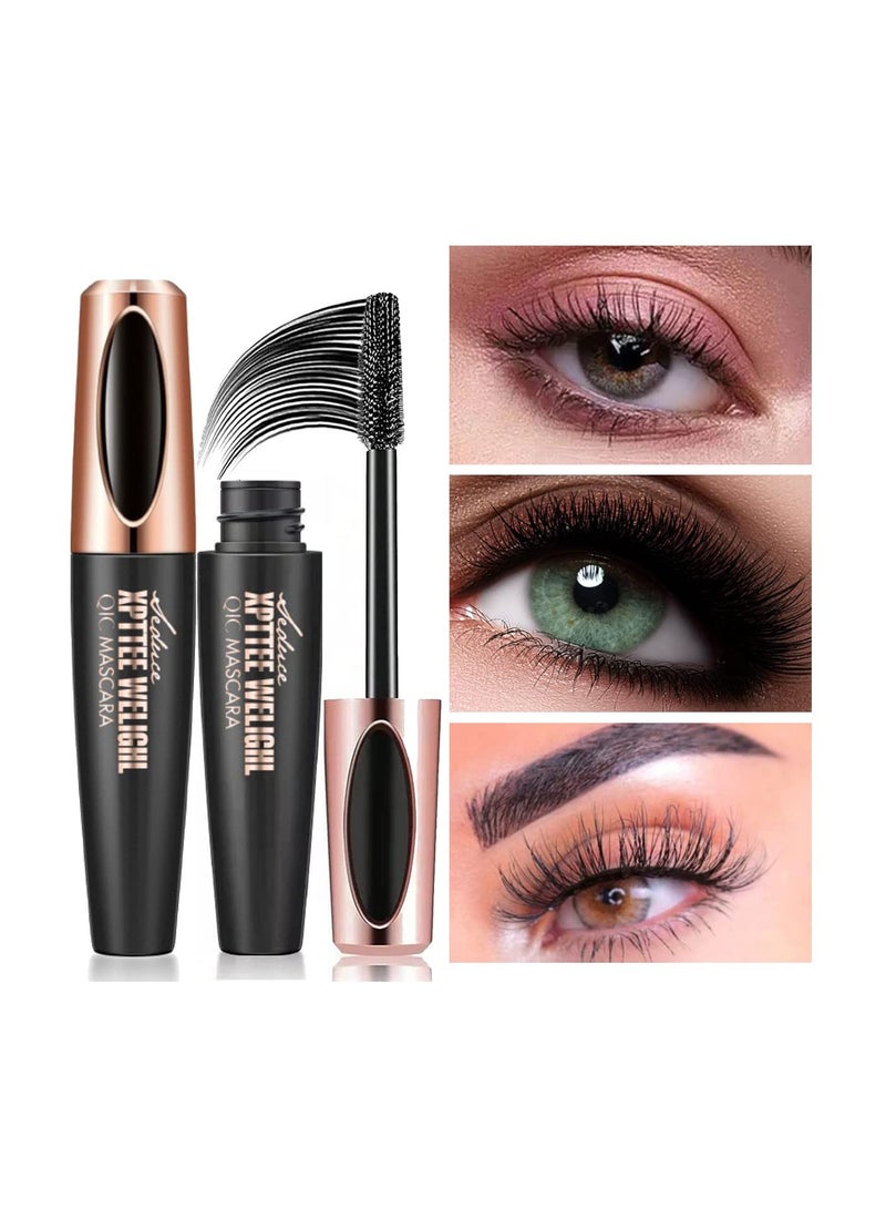 3 Pcs 4D Silk Fiber Lash Mascara, Lengthening and Thick, Volume, Long Lasting, Waterproof Smudge-Proof, All Day Full, Long, Thick, Smudge-Proof Eyelashes, Hypoallergenic Formula