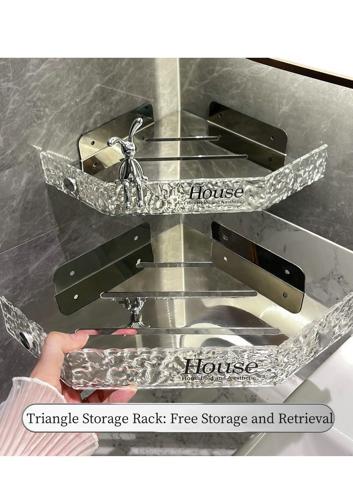 Corner Shower Caddy, Acrylic Gold Corner Shower Caddy, Bathroom Floating Corner Shelf Soap and Shampoo Holder, Shower Shelf Organizer for Inside Shower, Can be Free of Punching