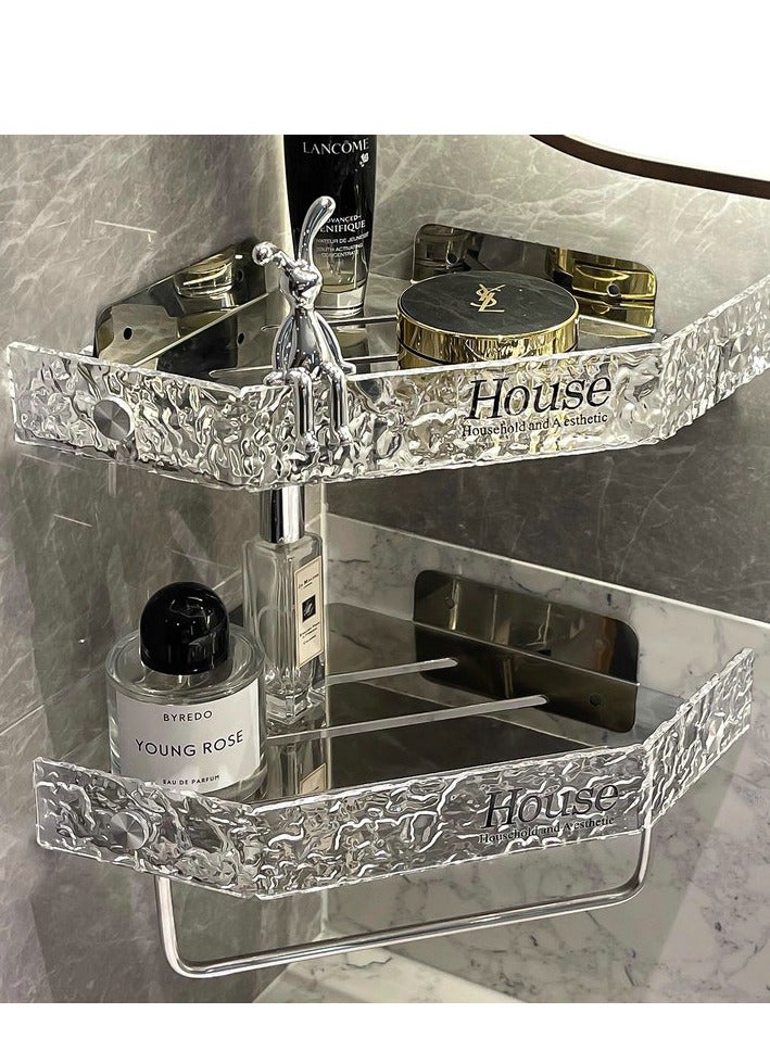 Corner Shower Caddy, Acrylic Gold Corner Shower Caddy, Bathroom Floating Corner Shelf Soap and Shampoo Holder, Shower Shelf Organizer for Inside Shower, Can be Free of Punching