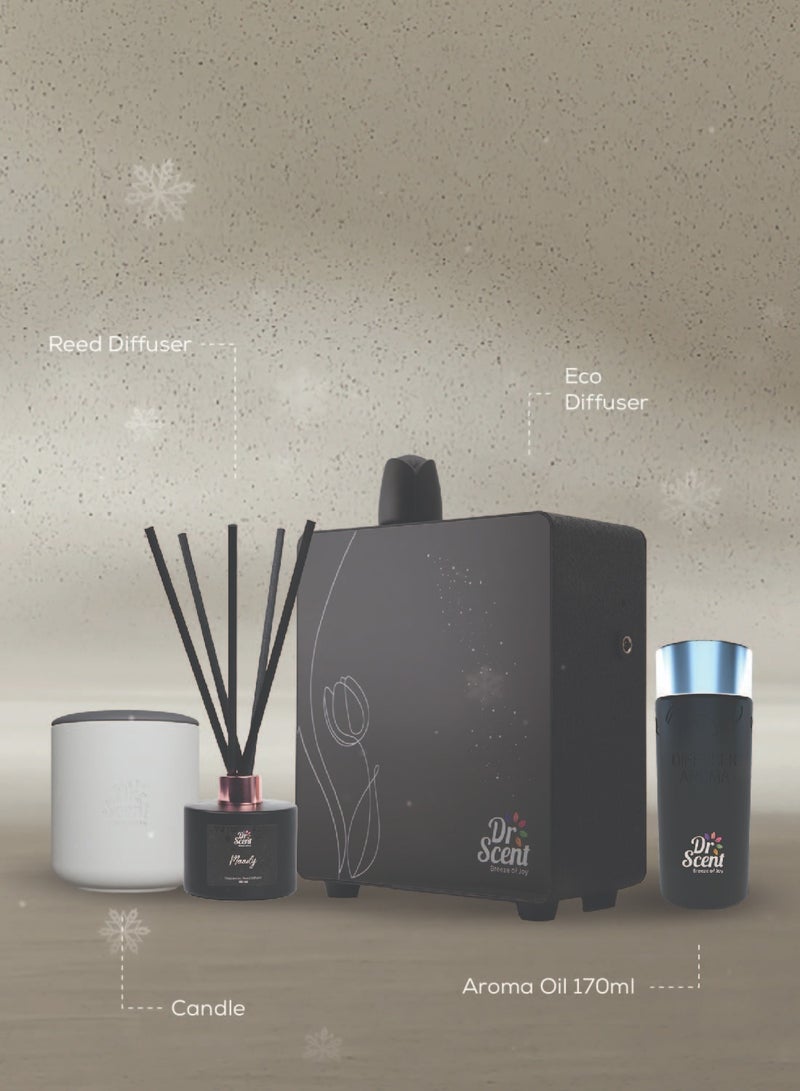 Festive Fragrance Gift Set: Eco Diffuser, Scented Candle, Reed Diffuser, Aroma Oil (170 ml) - Unwrap the Scents of Holiday Harmony | Special Gift set for Christmas