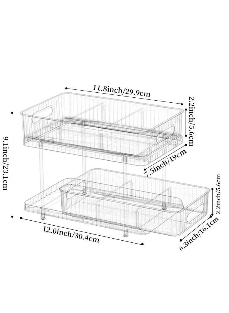 2-Tier Under Sink Organizer, Bathroom Organizer, Storage Organizer with Dividers and Cups, Multi-Purpose Slide-Out Storage Container for Cabinet,Fridge,Kitchen,Makeup,Office Desk