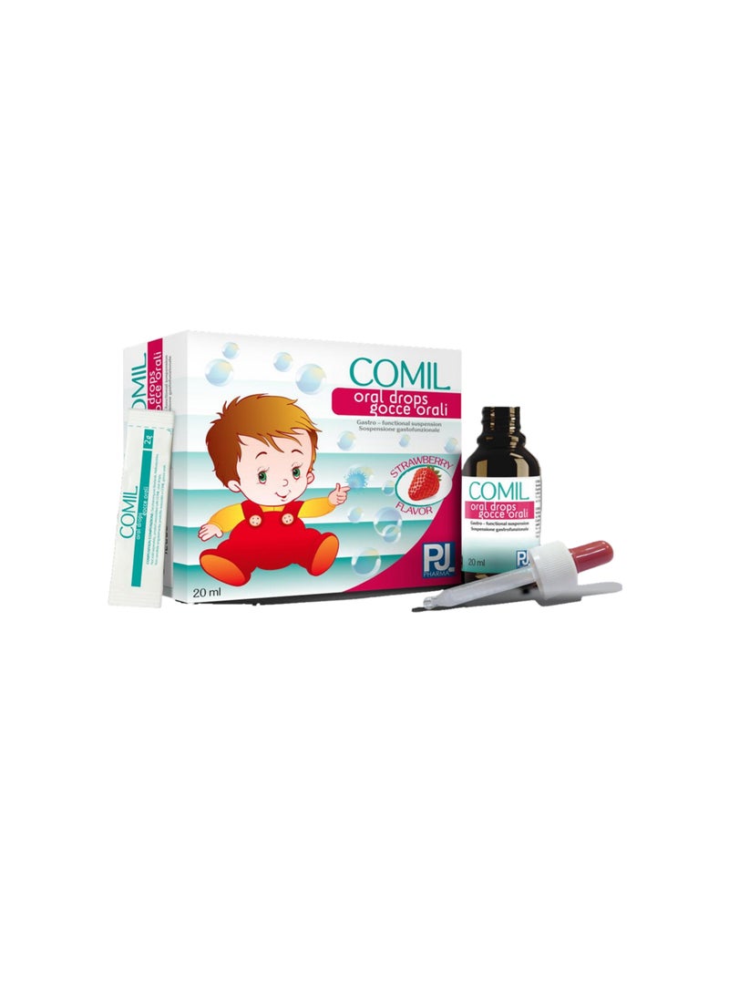 Comil Oral Drops Strawberry Flavor 20ml - Relief from Gastrointestinal Gas and Related Symptoms in Infants, Children, and Adults