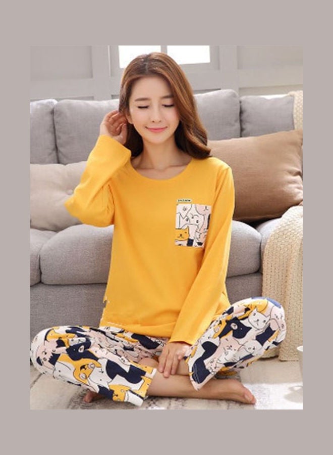 Cartoon Printed Long Sleeve T-Shirt And Pyjama Set Multicolour