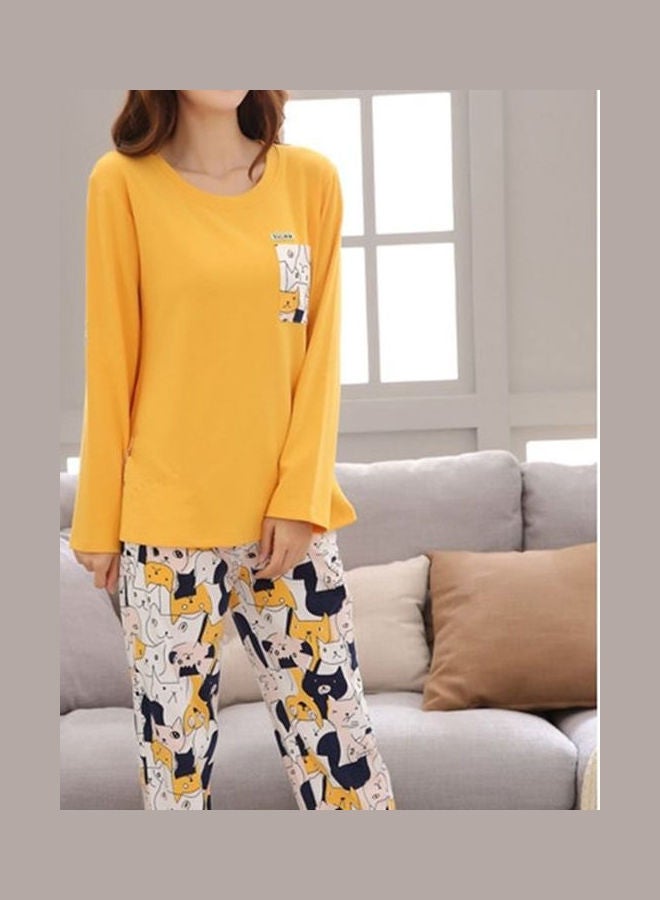 Cartoon Printed Long Sleeve T-Shirt And Pyjama Set Multicolour