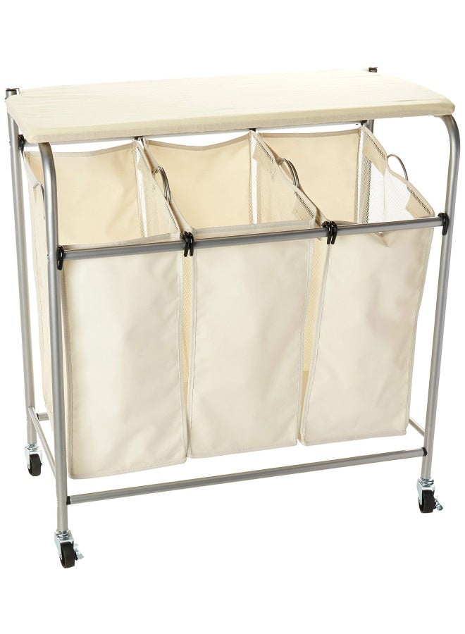 Honey Can Do Rolling Laundry Sorter With Ironing Board Natural