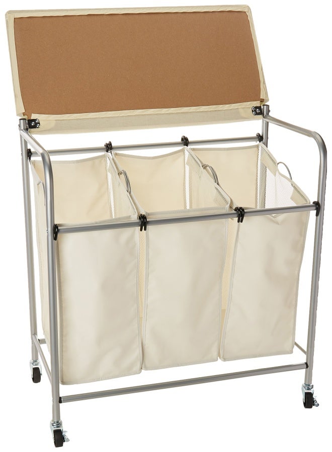 Honey Can Do Rolling Laundry Sorter With Ironing Board Natural