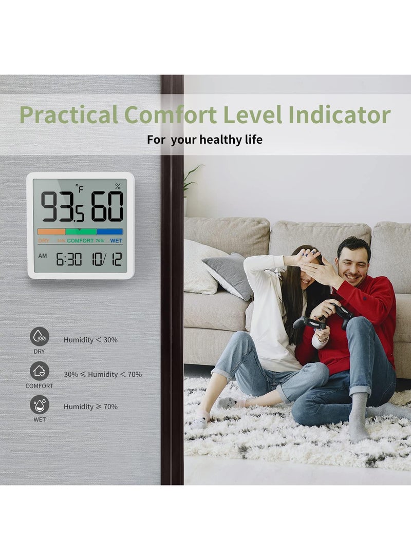 Indoor Thermometer Hygrometer - Room Temperature Gauge and Humidity Monitor for Home - Magnetic, Kickstand, 3.3in Screen Air Comfort Indicator, Time, Date - Spare Battery Included White