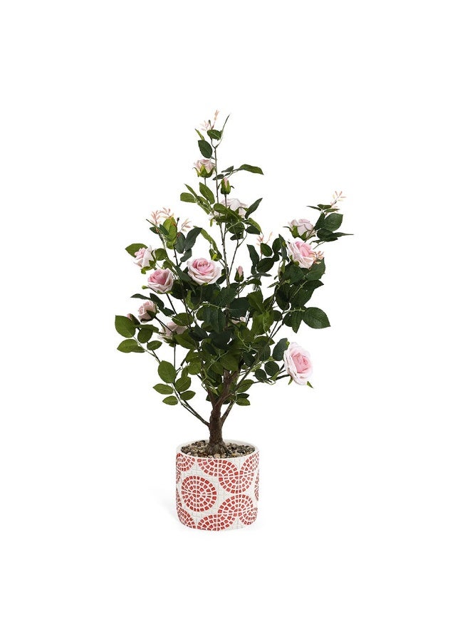 Pink Rose Tree In Concrete Planter, Green & Pink - 50X103Cm